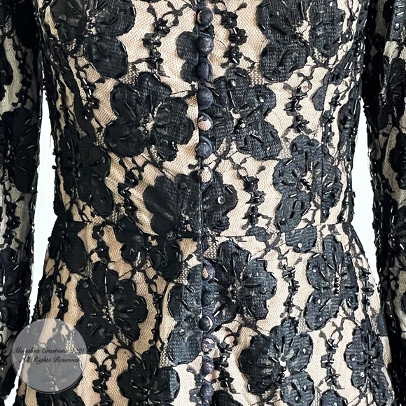 60s Opera Coat Illusion Lace Black Embellished Beaded Vintage Long Rare Formal - Picture 9 of 13
